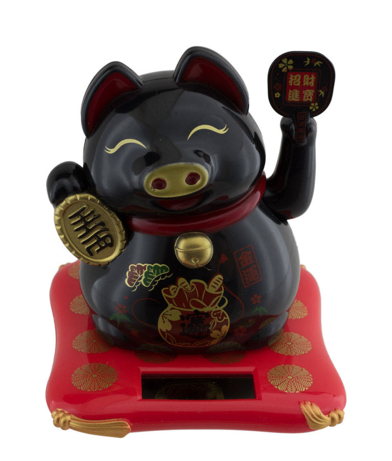Cochon Noir Solaire – Figurine Animée de Style Maneki Neko