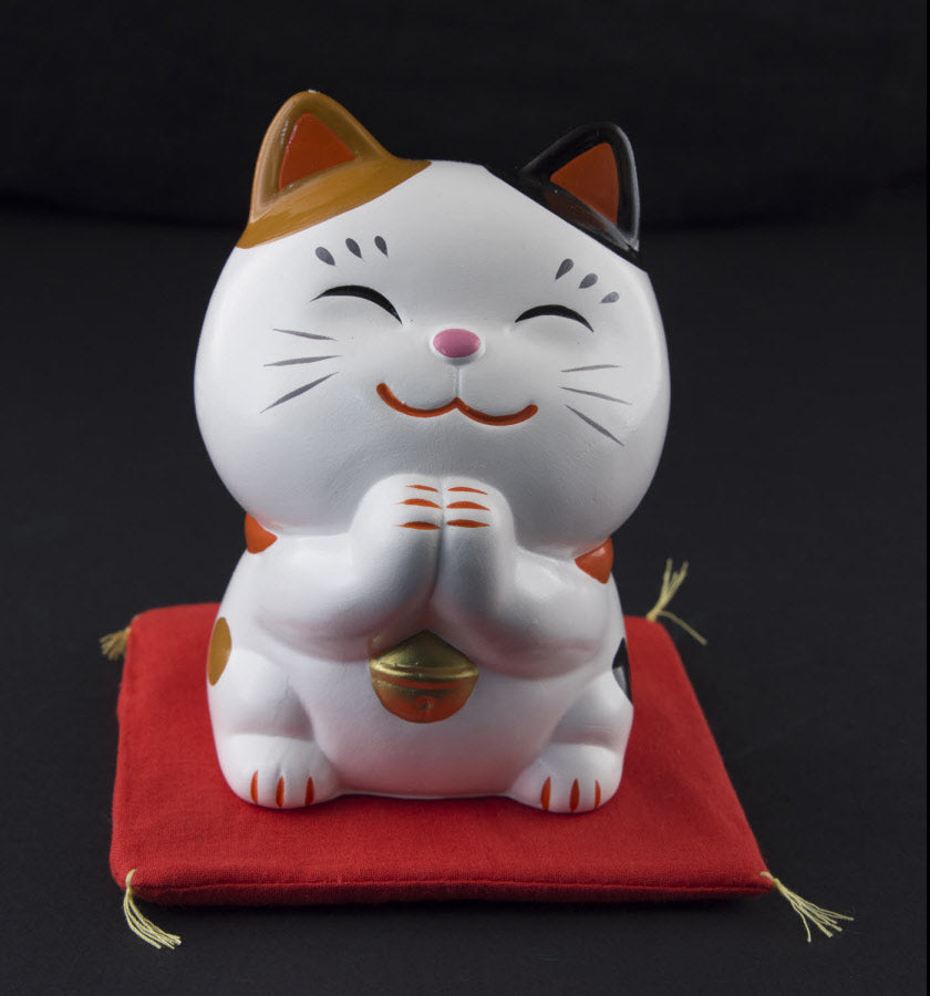 Tirelire Chat Japonais Maneki-Neko Priant en Céramique