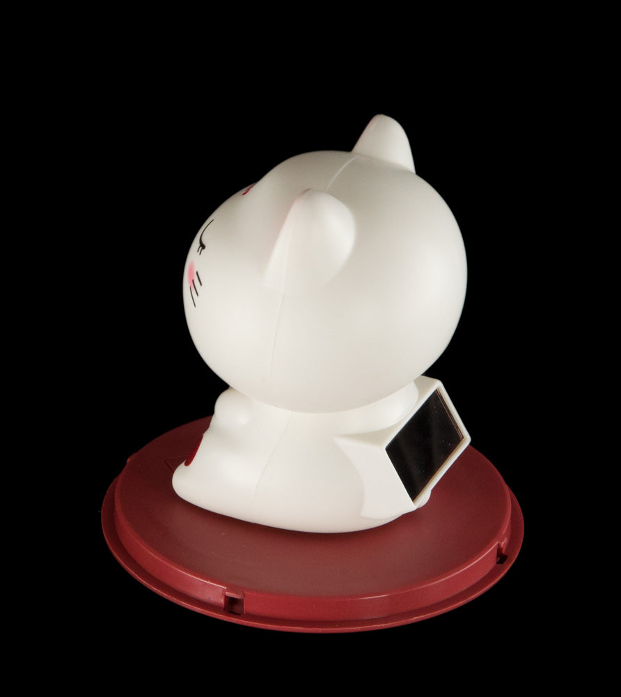 Chat Chinois Solaire Maneki Neko Blanc Yeux Fermés – Figurine à Tête Animée