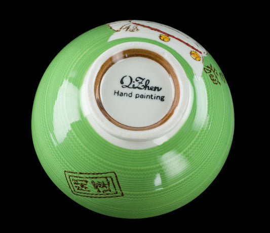 Bol à Riz Kawaii Maneki-Neko Vert en Céramique