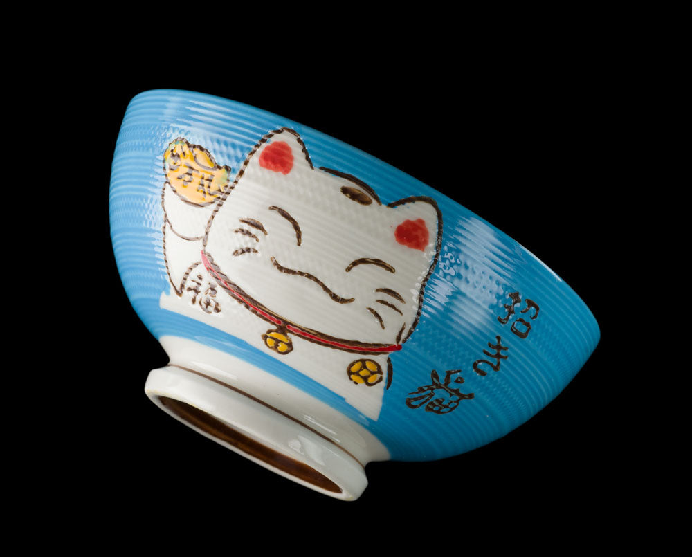 Bol à Riz Kawaii Maneki-Neko Bleu en Céramique