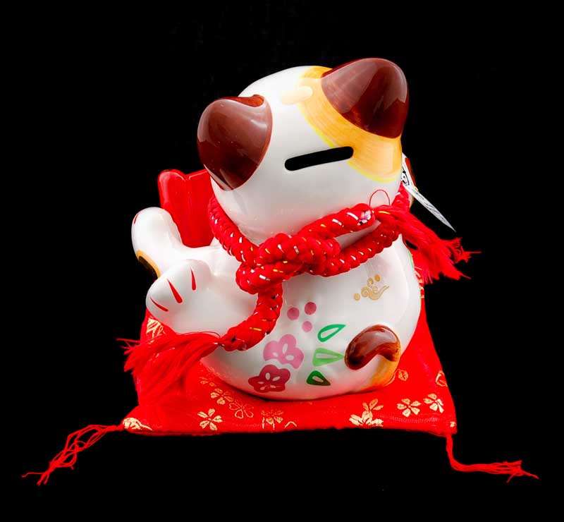 Tirelire Chat Japonais Maneki-Neko Chanceux en Céramique 20 cm