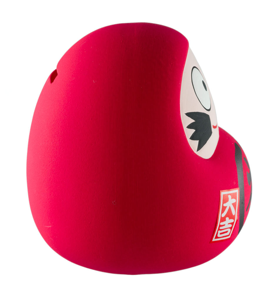 Tirelire Daruma Rouge Kawaii Japonaise en Céramique