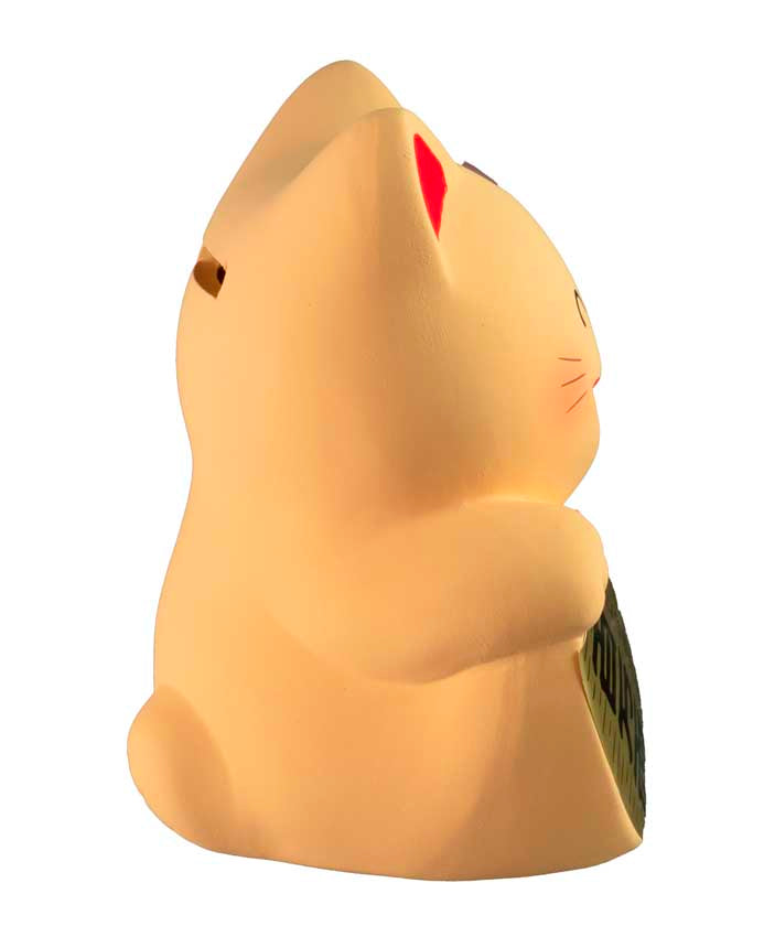 Tirelire Chat Japonais Maneki-Neko Jaune Pâle en Céramique