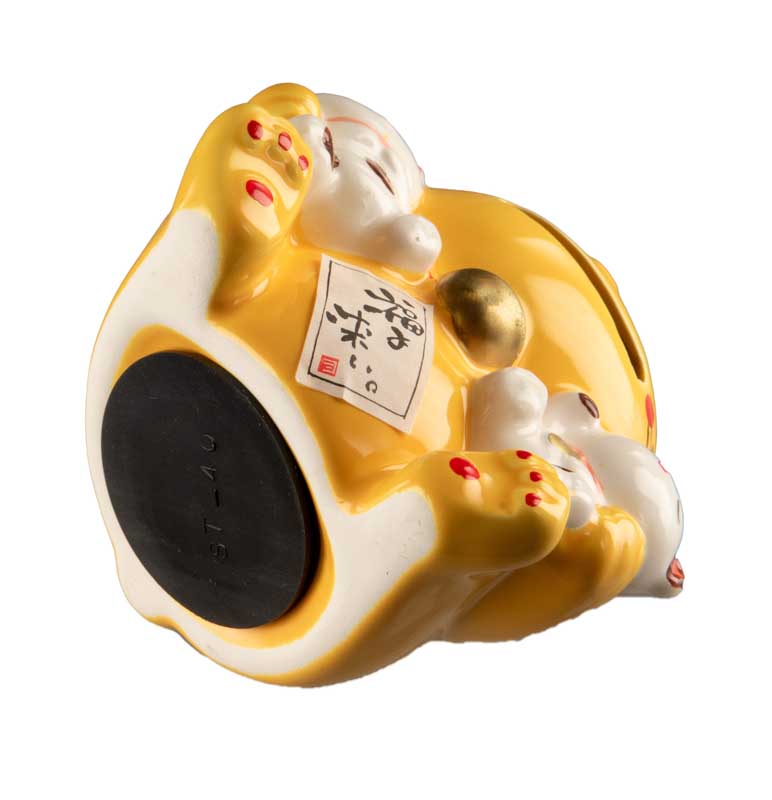 Tirelire Chat Japonais Maneki-Neko Jaune avec Chatons