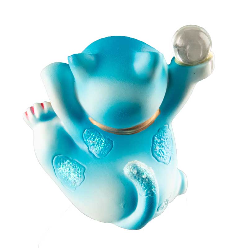 Statuette Chat Chanceux Maneki-Neko Bleu en Résine – Figurine Décorative Kawaii 7 cm