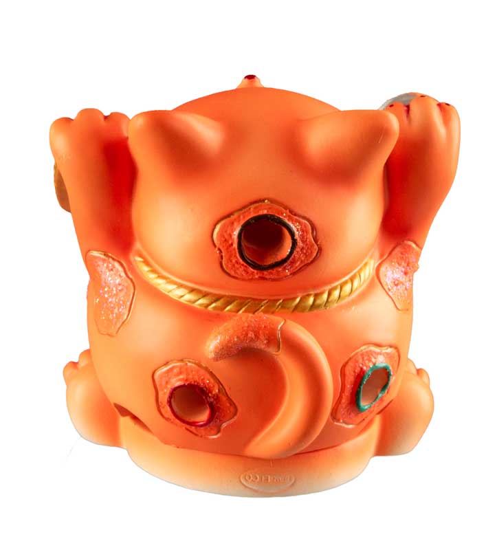 Chat Chanceux Maneki-Neko Orange en Résine – Figurine Décorative Kawaii 7 cm