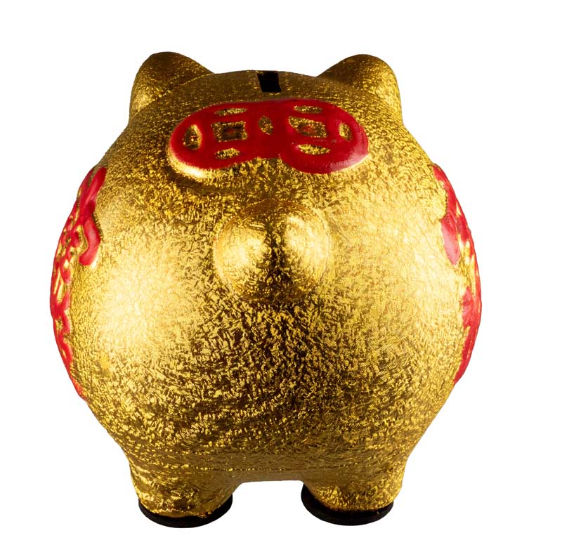 Tirelire Cochon Chinois Doré Porte-Bonheur en Céramique