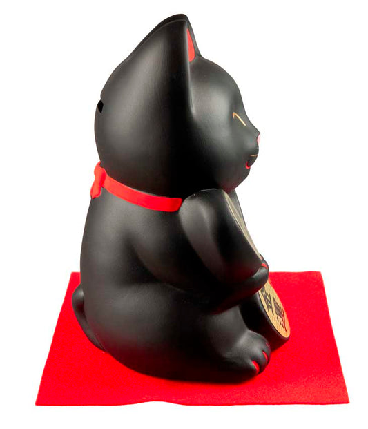Tirelire Chat Japonais Maneki-Neko Noir aux 6 Pièces