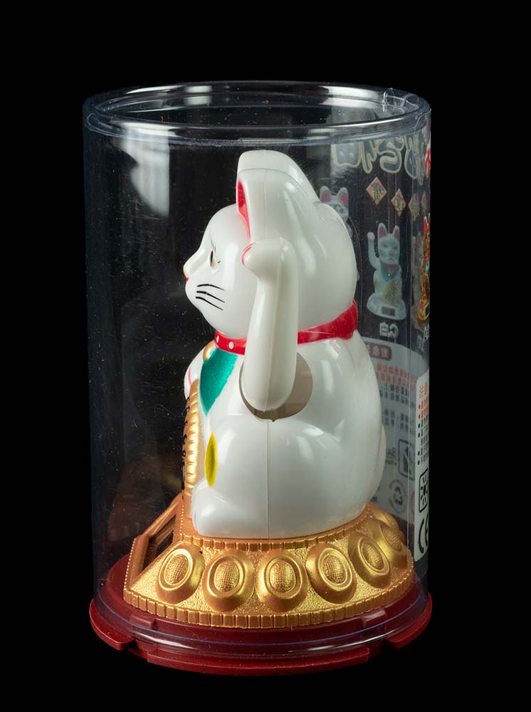 Chat Japonais Maneki Neko Blanc – Statuette Solaire Porte-Bonheur
