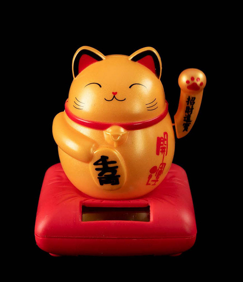 Chat Japonais Maneki Neko Orange Solaire – Figurine Décorative Animée