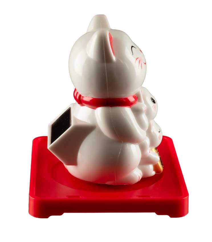 Chat Japonais Maneki Neko Blanc Famille et Chatons – Figurine Solaire Animée