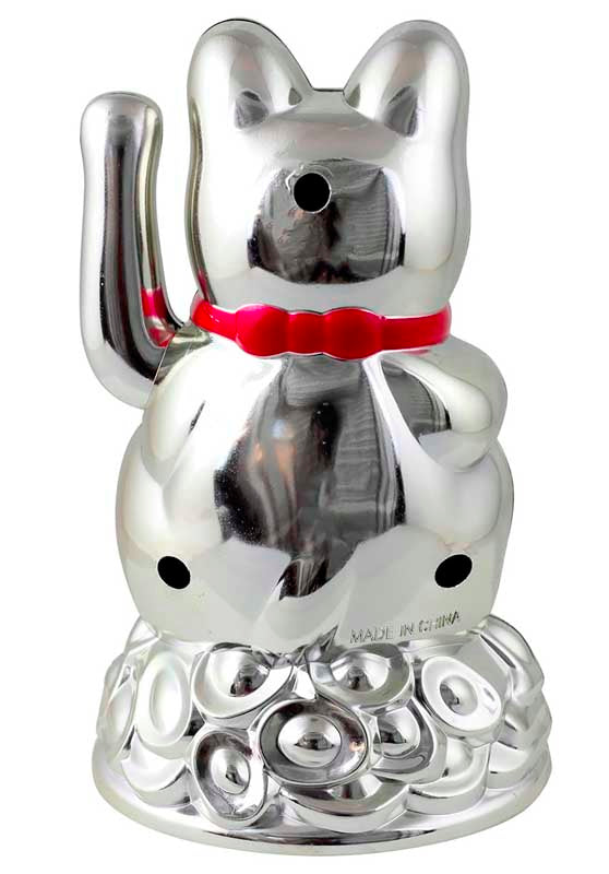 Chat Chanceux Maneki Neko Chrome – Figurine Animée à Pile 16 cm