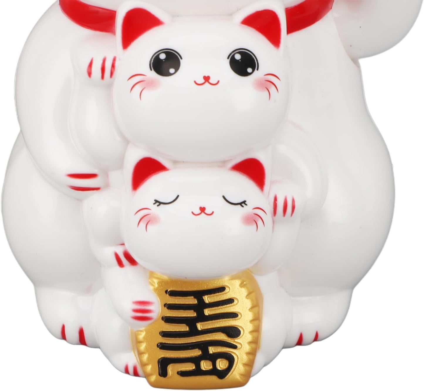 Chat Japonais Maneki Neko Blanc et ses Chatons – Figurine Solaire Animée