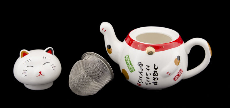 Coffret Service à Thé Maneki Neko Rouge pour 2 Personnes – Théière et Tasses en Céramique