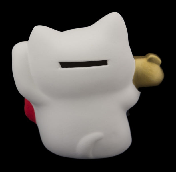 Tirelire Chat Japonais Maneki-Neko Blanc avec Poisson Rouge