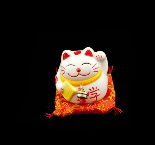 Tirelire Chat Japonais Maneki-Neko Blanc Porte-Bonheur