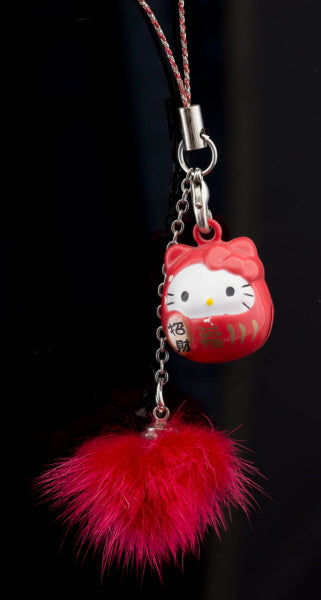 Charm Maneki Neko Rouge avec Grelot – Accessoire Kawaii Japonais