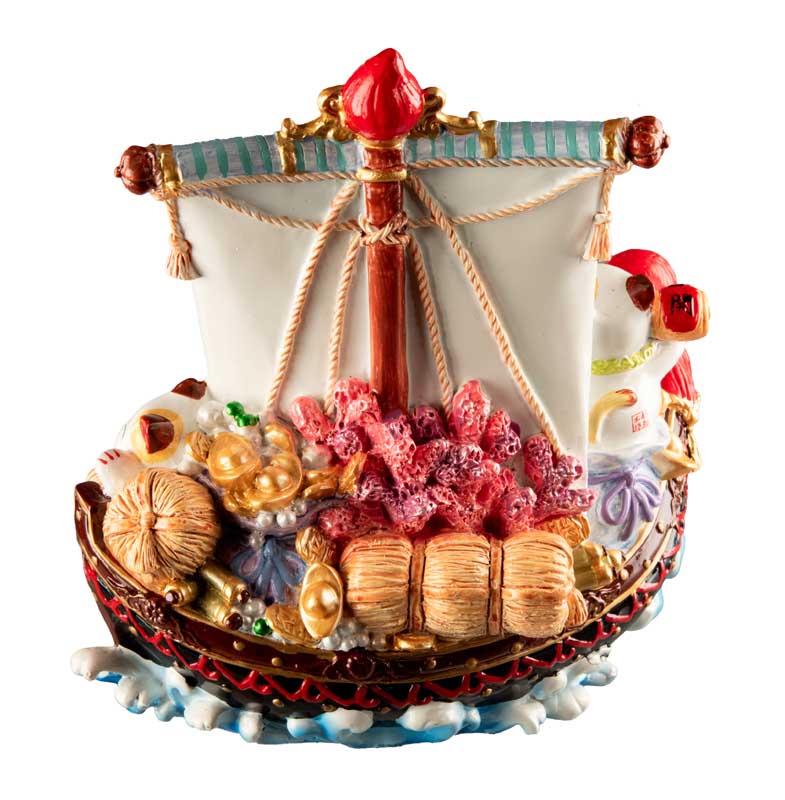 Statue Chat Chanceux Maneki-neko en Bateau – Décoration Japonaise 17,5 cm