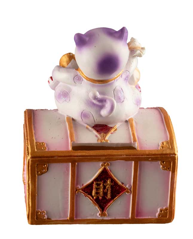 Tirelire Chat Japonais Maneki-Neko Rose et Violet en Résine