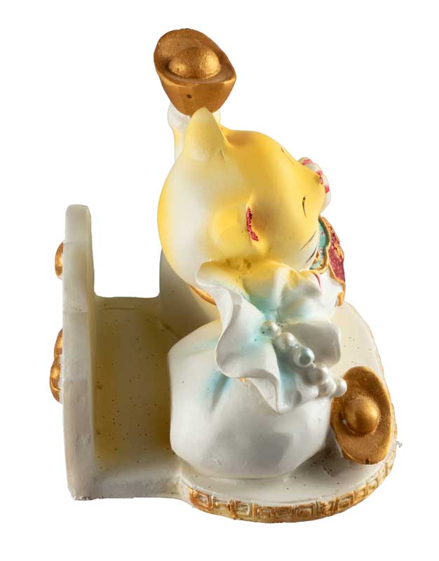 Chat Maneki-Neko Jaune avec Lingot en Résine – Statuette Décorative 9 cm