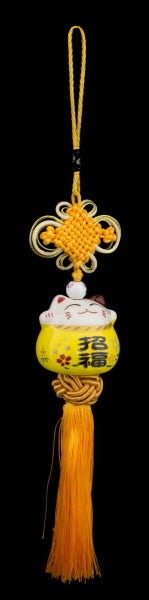 Suspension Maneki Neko Jaune – Talisman de Sérénité en Céramique