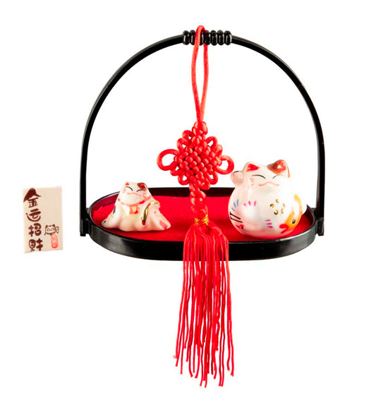 L’Élégance de la Figurine Chat Maneki-neko et son Chaton – Décoration Japonaise 11,5 cm