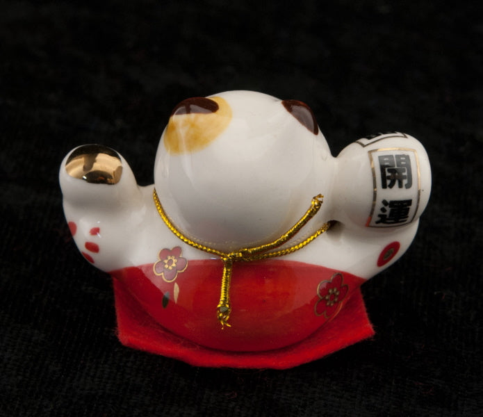 Figurine Chat Japonais Maneki-Neko Rouge en Céramique 4,9 cm