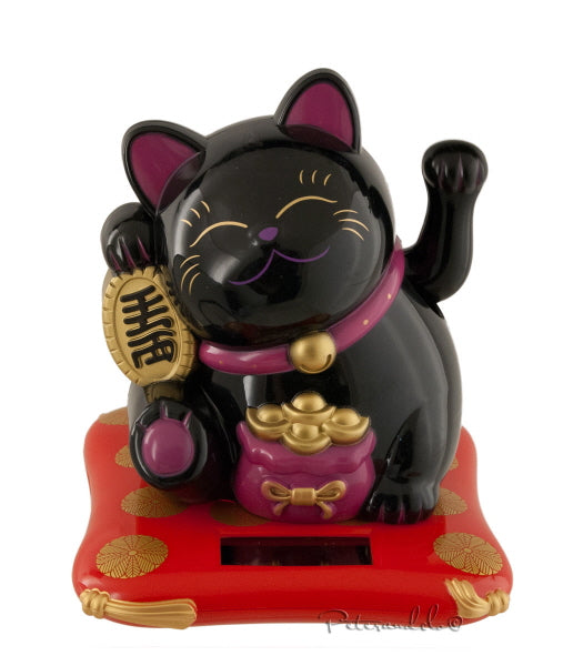 Chat Japonais Maneki Neko Noir – Figurine Solaire Animée