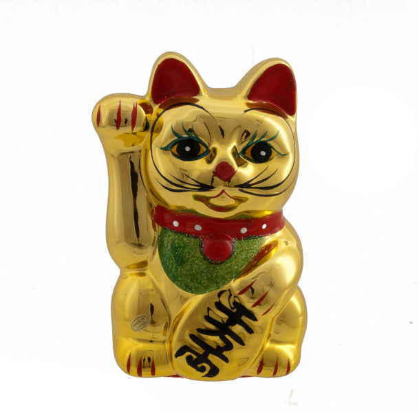 Tirelire Chat Japonais Maneki-Neko Doré Porte-Bonheur