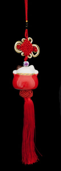 Suspension Décorative Maneki Neko Rouge – Talisman Asiatique en Céramique
