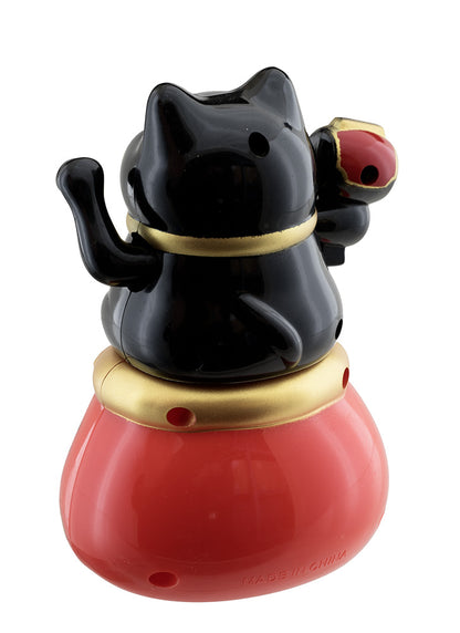 Figurine Solaire Maneki Neko Noir sur Daruma – Porte-Bonheur Japonais 10.5 ou 15 cm