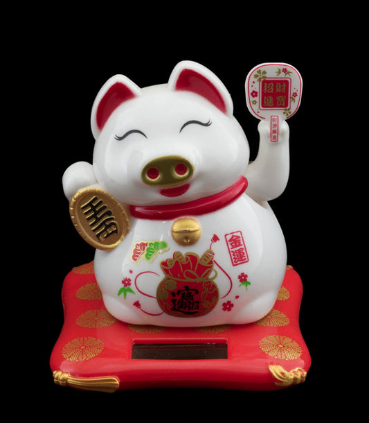Cochon Blanc Solaire – Figurine Animée de Style Maneki Neko