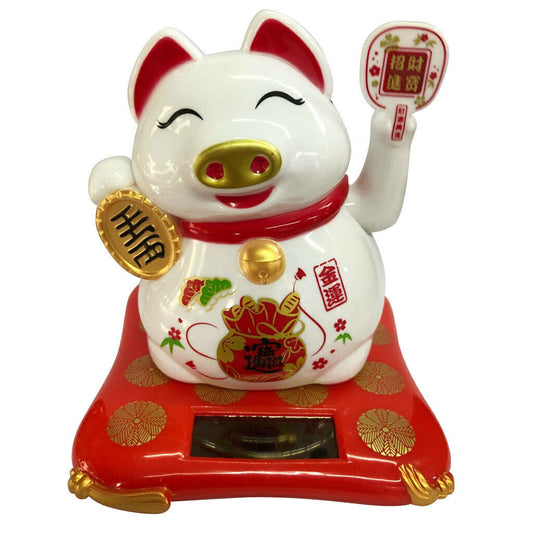Cochon Blanc Solaire – Figurine Animée de Style Maneki Neko