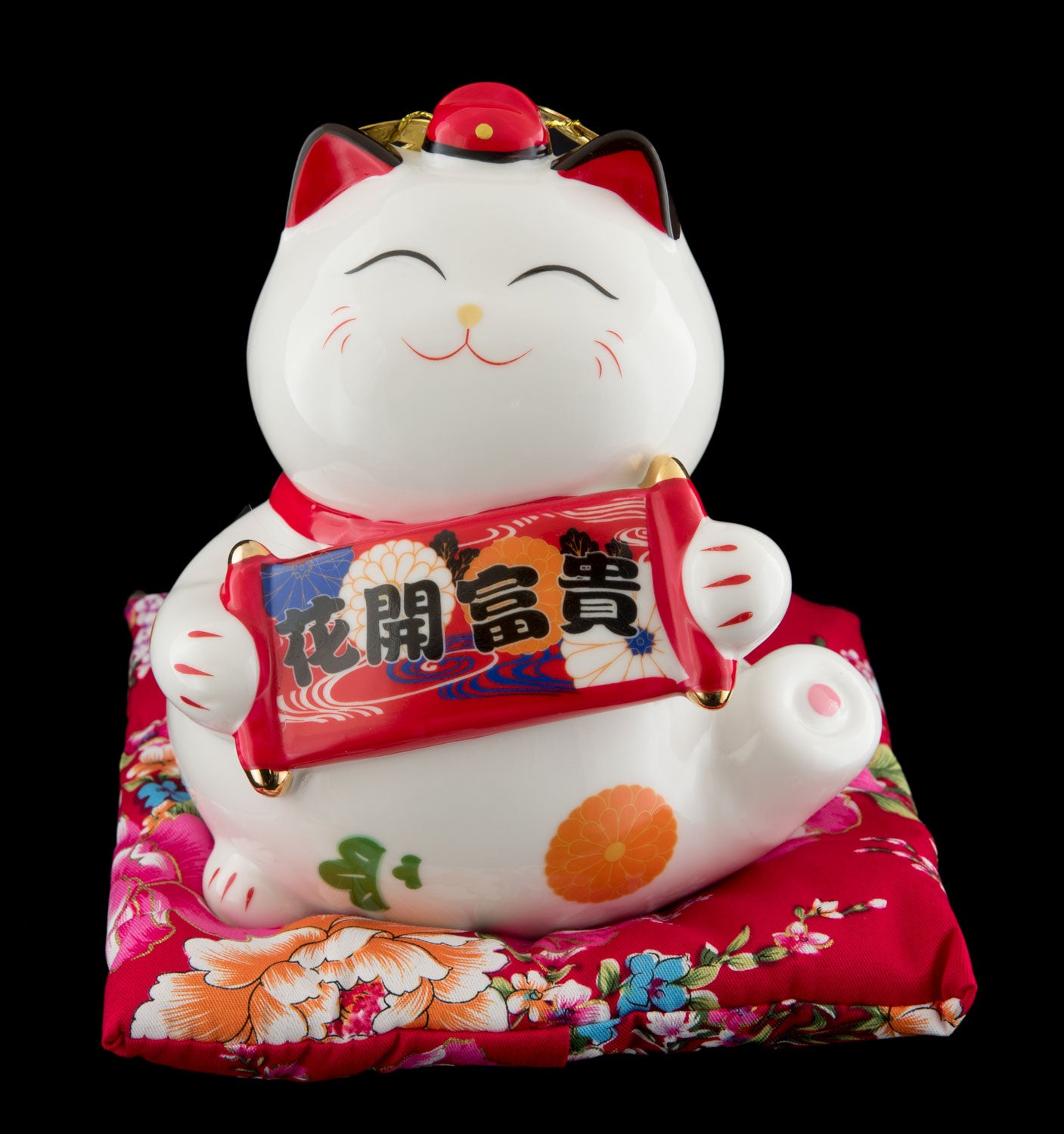 Tirelire Chat Japonais Maneki Neko Blanc en Porcelaine