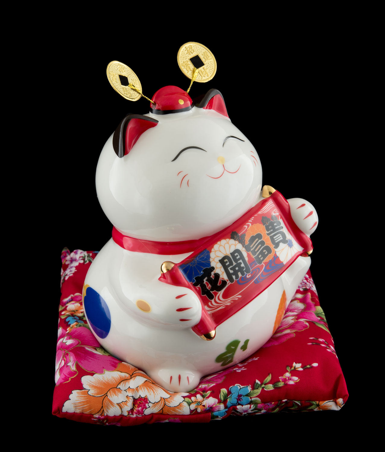 Tirelire Chat Japonais Maneki Neko Blanc en Porcelaine