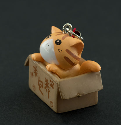 Charm Chat Roux dans son Carton – Accessoire Kawaii Japonais