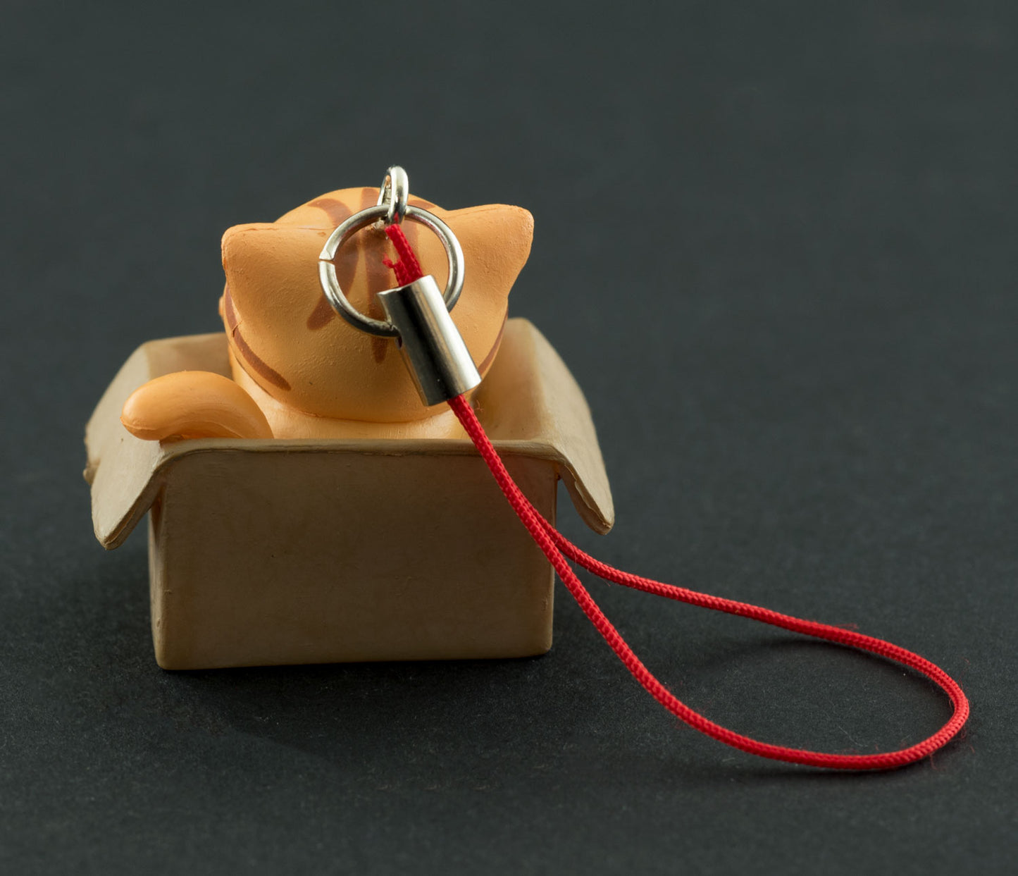 Charm Chat Roux dans son Carton – Accessoire Kawaii Japonais