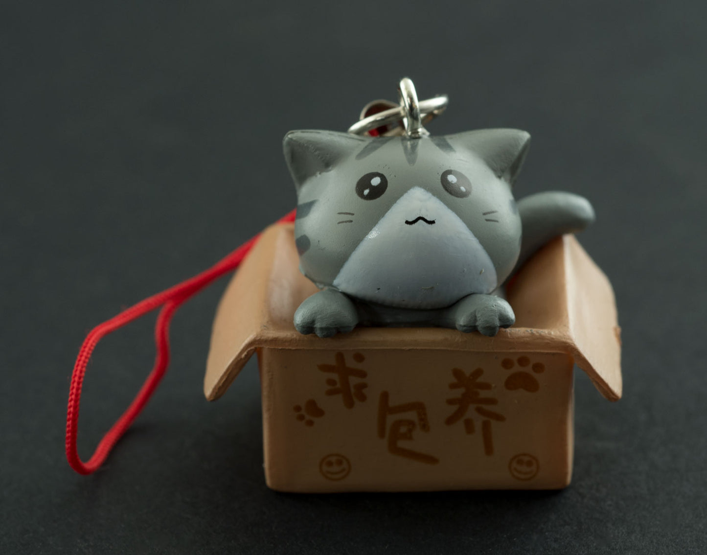 Charm Chat Gris dans son Carton – Accessoire Kawaii Japonais