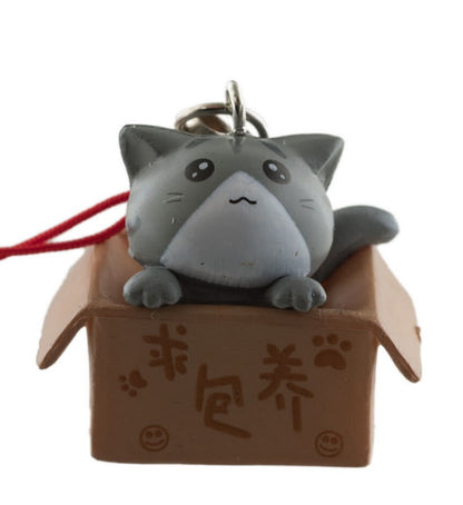 Charm Chat Gris dans son Carton – Accessoire Kawaii Japonais