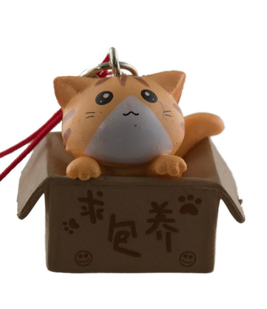 Charm Chat Roux dans son Carton – Accessoire Kawaii Japonais