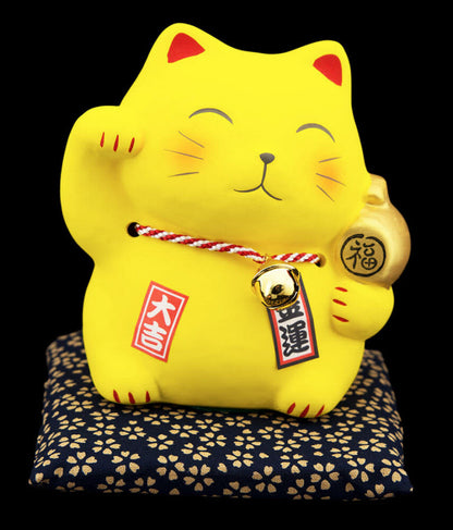 Tirelire Chat Japonais Maneki-Neko Jaune Fortune Dorée