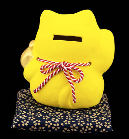 Tirelire Chat Japonais Maneki-Neko Jaune Fortune Dorée