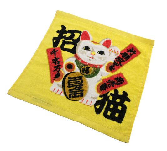 Mini Serviette Chat Maneki Neko Jaune – 100% Coton