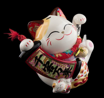 Grande Tirelire Chat Japonais Maneki-Neko en Céramique