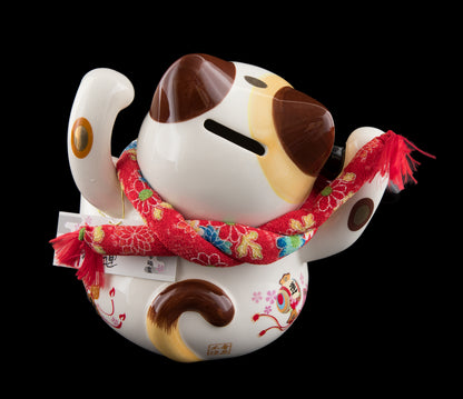 Grande Tirelire Chat Japonais Maneki-Neko en Céramique