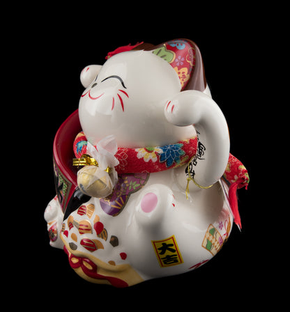 Grande Tirelire Chat Japonais Maneki-Neko en Céramique