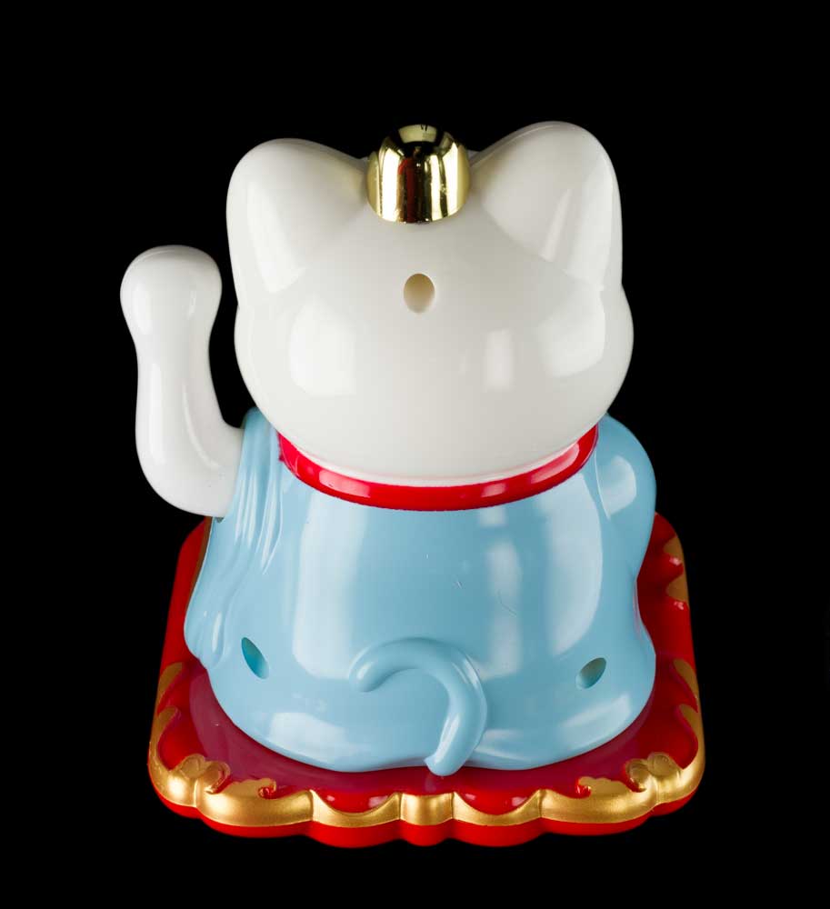 Chat Japonais Maneki Neko Blanc Robe Bleue – Figurine Solaire Animée