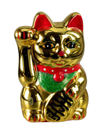 Tirelire Chat Japonais Maneki-Neko Doré en Céramique 15 cm