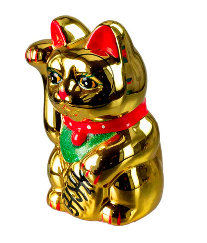 Tirelire Chat Japonais Maneki-Neko Doré en Céramique 15 cm